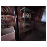 Industrial Metal Shelving Unit and Brown Filing Cabinet