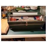 Metal Toolbox with Assorted Screwdrivers and Metric Socket Set