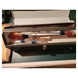 Metal Toolbox with Assorted Screwdrivers and Metric Socket Set