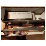 Metal Toolbox with Assorted Screwdrivers and Metric Socket Set
