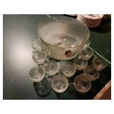Vintage Glass Punch Bowl Set with 12 Cups