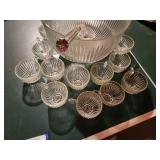 Vintage Glass Punch Bowl Set with 12 Cups
