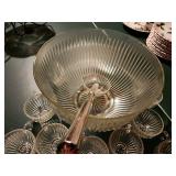 Vintage Glass Punch Bowl Set with 12 Cups
