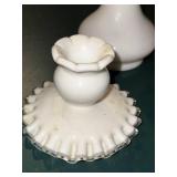 Set of 3 Vintage White Milk Glass Vases with Ruffled Edge
