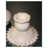 Set of 3 Vintage White Milk Glass Vases with Ruffled Edge