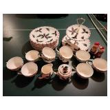Festive Hand Decorated Lefton Holly Candy Cane and Berries Holiday China Set
