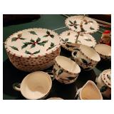 Festive Hand Decorated Lefton Holly Candy Cane and Berries Holiday China Set