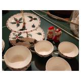 Festive Hand Decorated Lefton Holly Candy Cane and Berries Holiday China Set