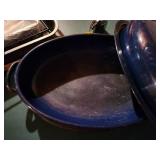 Set of Enamel Blue Casserole Dish and Metal Roasting Pan with Rack