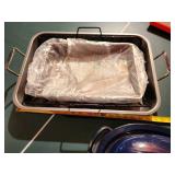 Set of Enamel Blue Casserole Dish and Metal Roasting Pan with Rack