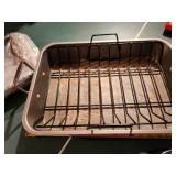Set of Enamel Blue Casserole Dish and Metal Roasting Pan with Rack