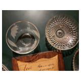 Vintage Clear Glass Serving Dishes with Love Quote Decor