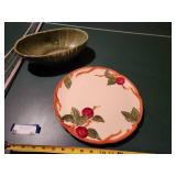 Franciscan Hand-Decorated Plate and Haeger Green Bowl Set