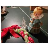 Vintage Angel Doll and Braided Christmas Wreath with Glass Tree