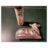 Vintage Aluminum Lamb Cake Mold and Decorative Candle