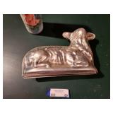 Vintage Aluminum Lamb Cake Mold and Decorative Candle