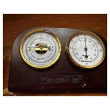 Brass Vase, Barometer Thermometer Set, and Decorative Floral Globe