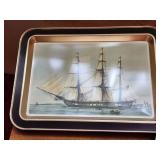 Set of 2 Nautical Ship Art Trays and US Navy Ceramic Mug