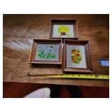 Set of 3 Framed Vintage Embroidered Floral Art