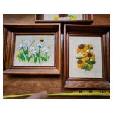Set of 3 Framed Vintage Embroidered Floral Art