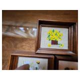 Set of 3 Framed Vintage Embroidered Floral Art