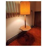 Vintage Wooden Floor Lamp with Integrated Side Table