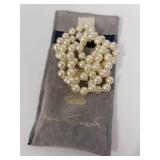 Gold-Filled Bracelet Set with Knotted Faux Pearl Necklace and Brooch