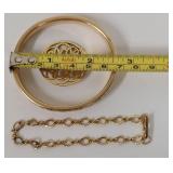 Gold-Filled Bracelet Set with Knotted Faux Pearl Necklace and Brooch