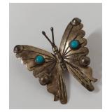 Vintage Sterling Silver Butterfly Brooch with Turquoise Accents