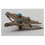 Vintage Sterling Silver Butterfly Brooch with Turquoise Accents