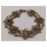 Delicate Vintage Silver Filigree Floral Bracelet - Tested 80%+ Silver