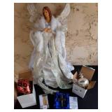 White Christmas Angel Tree Topper 20 in, 4-Ornaments