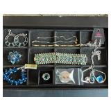 Contents On Tray - Assorted Blue Stone Jewelry (Some Vintage)
