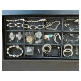 Lot Of Assorted Silvertone & Rhinestone Jewelry