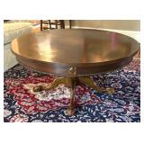 Vintage Round Coffee Table with Wooden Pedestal Base