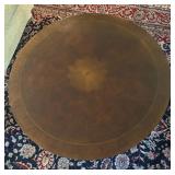 Vintage Round Coffee Table with Wooden Pedestal Base