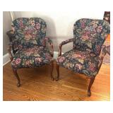 Pair of Vintage Queen Ann Style Armchairs with Floral Upholstery