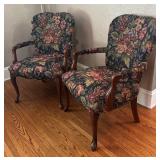 Pair of Vintage Queen Ann Style Armchairs with Floral Upholstery
