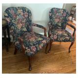 Pair of Vintage Queen Ann Style Armchairs with Floral Upholstery