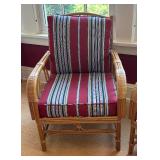 Pair of Bamboo Armchairs with Striped Cushions