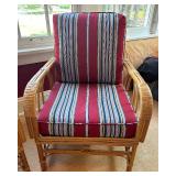 Pair of Bamboo Armchairs with Striped Cushions