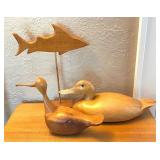 Variety of Wooden Fish and Duck Decorative Figurines