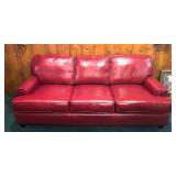 Red Leather Campbell Sofa, 3-Seat with Cushions