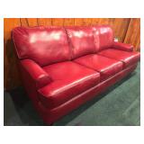 Red Leather Campbell Sofa, 3-Seat with Cushions