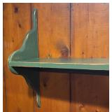 Vintage Long Green Wooden Wall Shelf