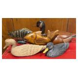Collection of 5 Carved Wooden Animal Figures - Fish, Ducks, and Goose