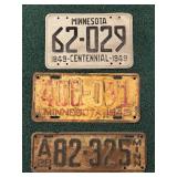 Three Vintage Minnesota License Plates including a 1928 Antique Minnesota License Plate