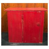 Vintage Red Primitive Painted Wooden Cabinet
