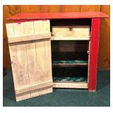 Vintage Red Primitive Painted Wooden Cabinet