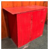 Vintage Red Primitive Painted Wooden Cabinet